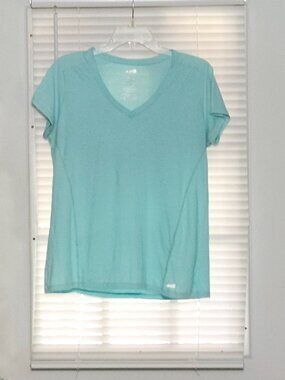 Avia Activewear Greenish Blue Light Striped Short Sleeve Top Size XL